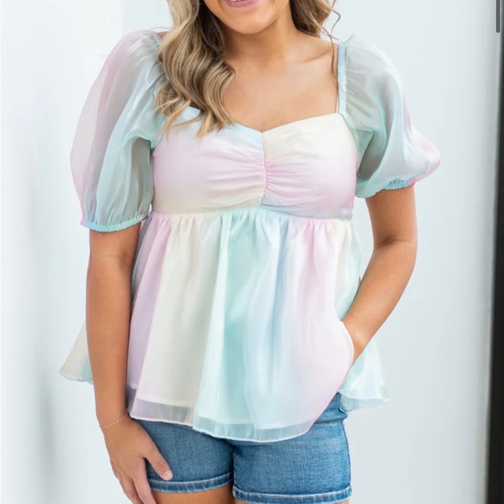 Organza rainbow babydoll top.  Brand new, never worn.